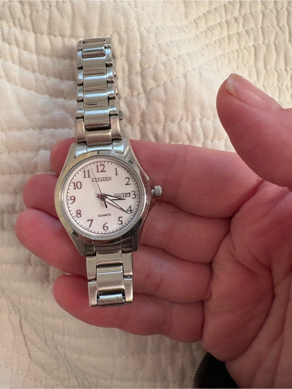 Citizen Silver Watch with White Dial and Date Window